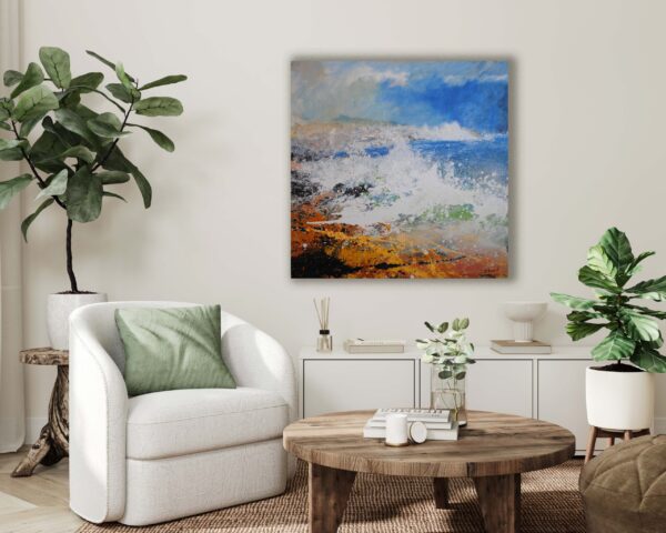 bright living room interior with empty light wall